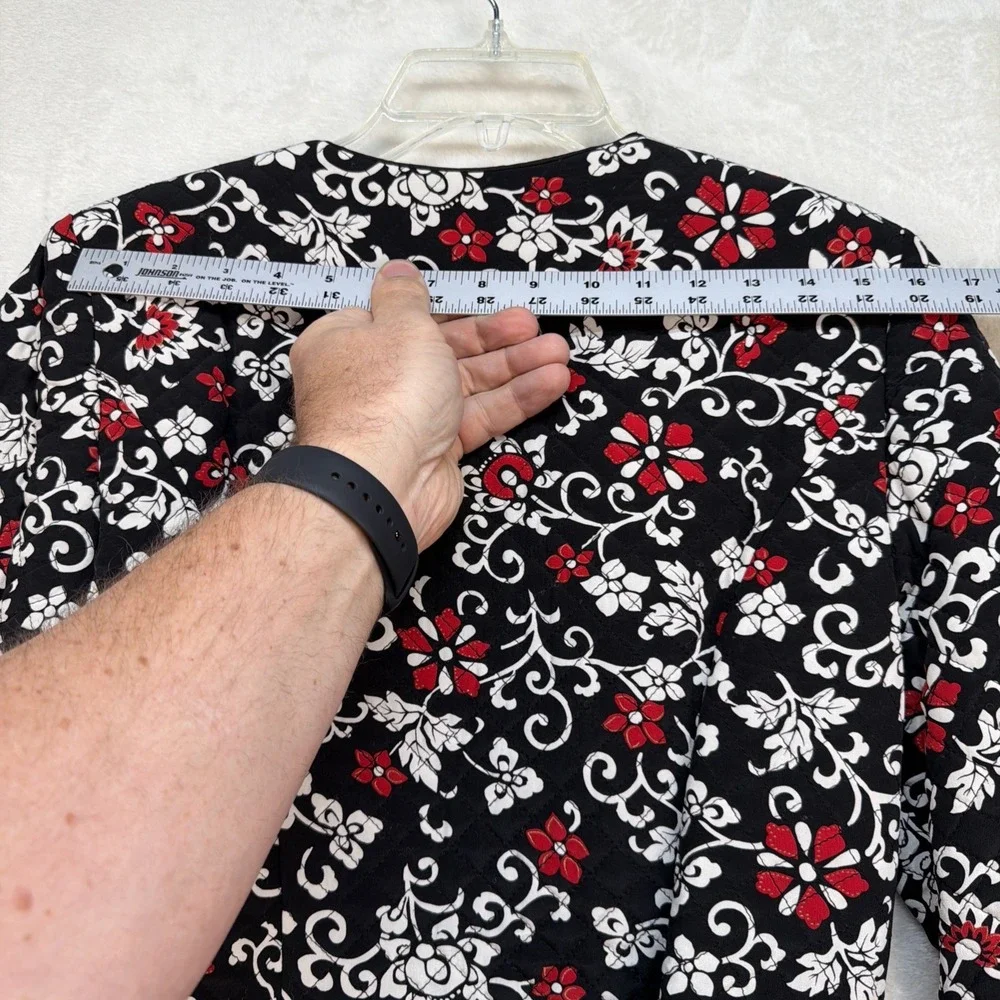 Vintage Maggy London Silk Floral Jacket Quilted Cropped Black Red Women's 6‎